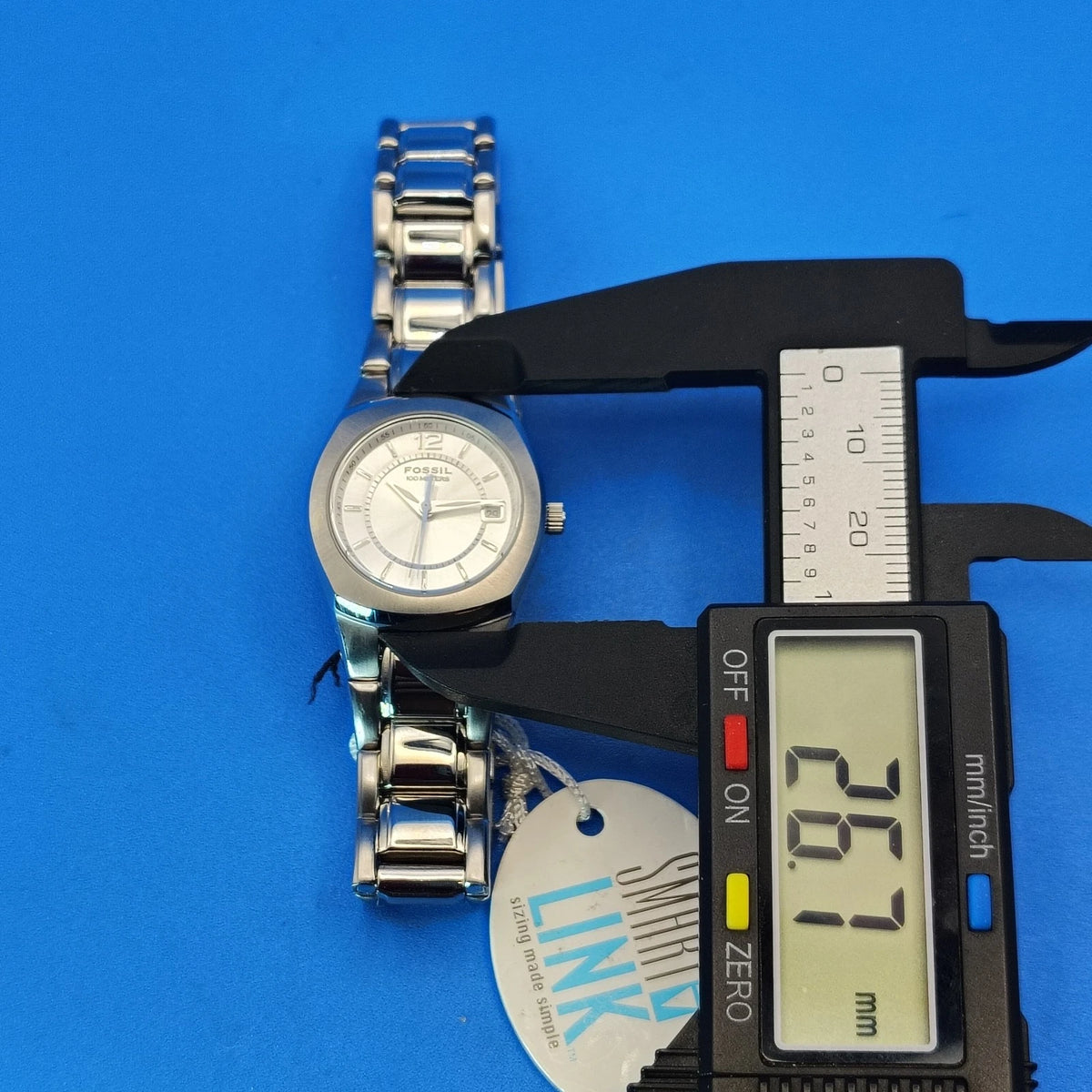 New! Vintage 2010 Fossil Blue Date AM3918 26mm Women's Quartz Watch Full Set NOS