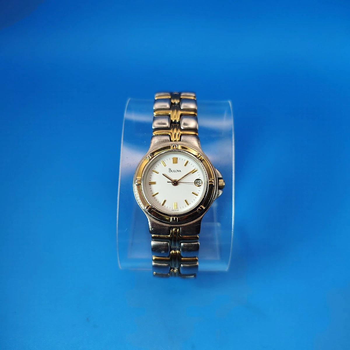 Vintage 1997 Bulova 98M36 Date Two Tone 22mm Women's Quartz Watch Near Mint