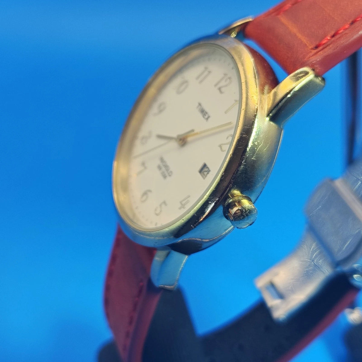 Vintage 2007 Timex Date 35mm Men's Quartz Watch Leather Strap Deployment Clasp