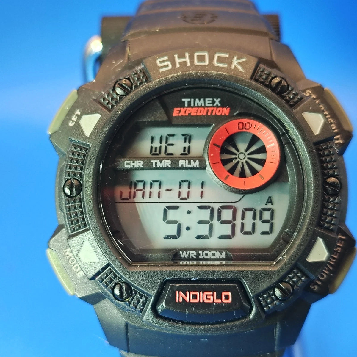 Vintage 2000 Timex Expedition Indiglo Shock Y2K 42mm Mens Quartz Digital Watch