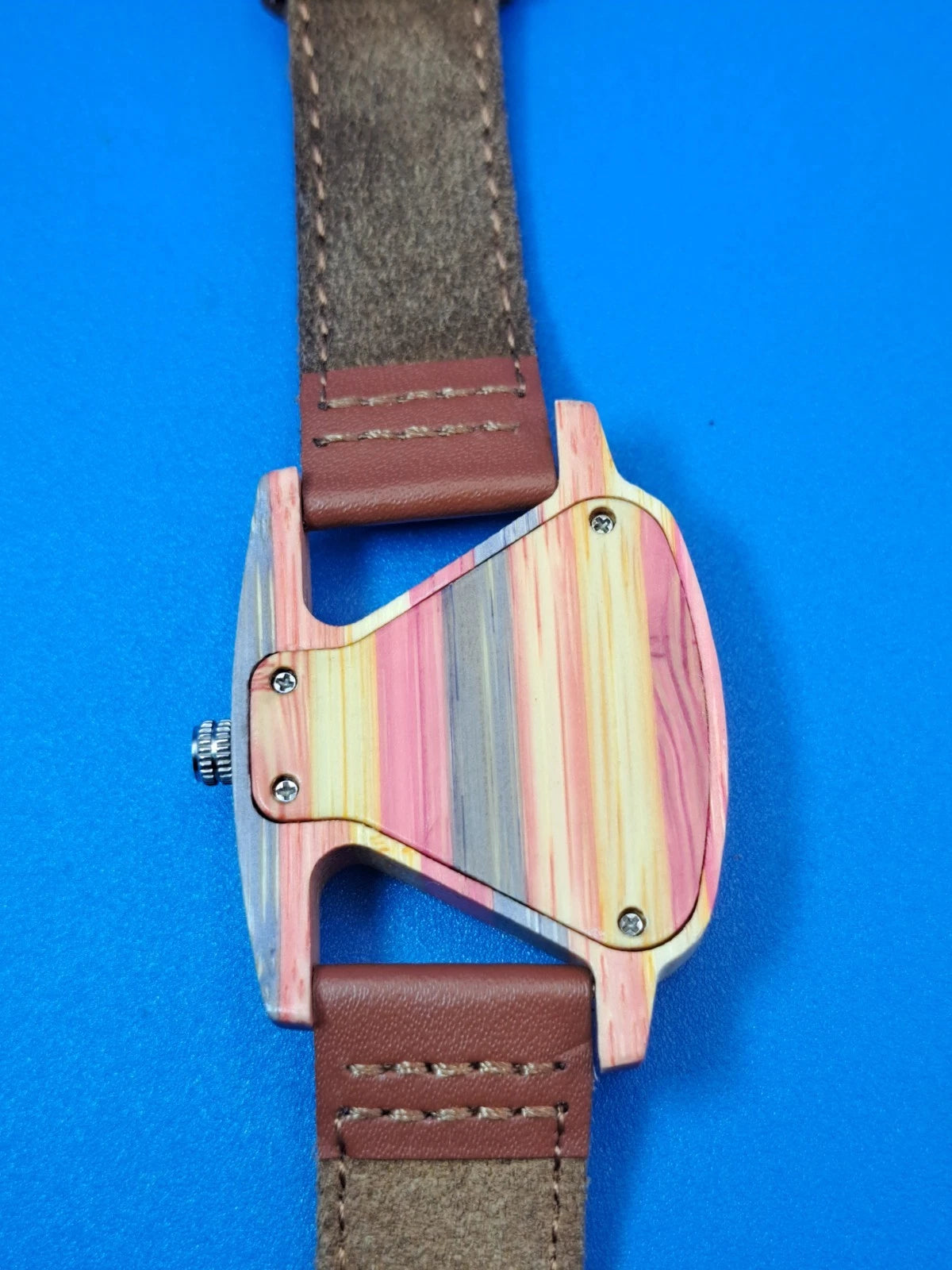Vintage 2015 Natural Wood Rainbow Triangle 35mm Women's Quartz Watch Mint Cond.