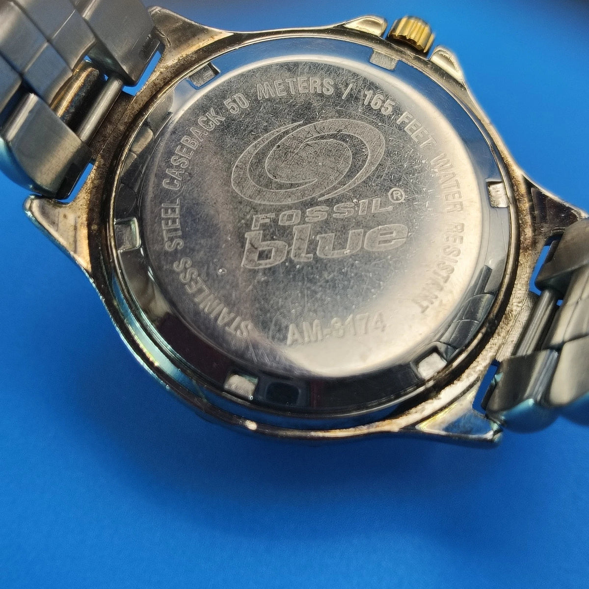 Vintage 1996 Fossil Blue 34mm Two Tone Women's Quartz Watch Lume Fully Restored