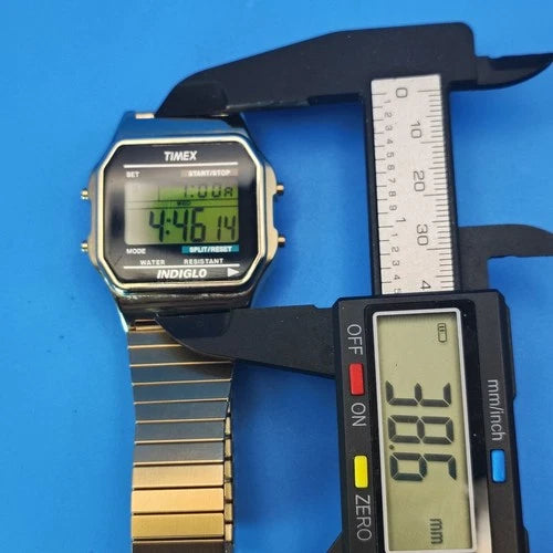 Vintage 2010 Timex Indiglo TW5 38mm Mens Digital Sports Watch Triple GOLD Retro