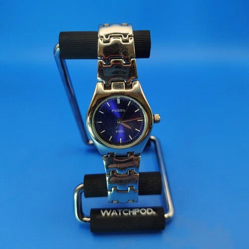 Vintage 2002 Fossil Emerald Blue Dial 28mm Women's Quartz Watch Fully Restored