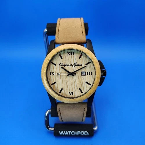 Vintage 2014 Original Grain Classic Maple Wood 43mm Mens Quartz Watch Mint Cond.