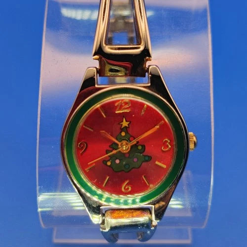 Vintage 1992 Avon Holiday Christmas Tree 30mm Women's Quartz Bangle Watch