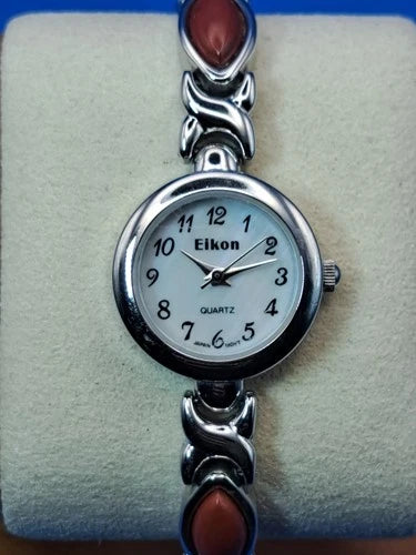 Vintage 1992 Eikon Mother of Pearl Cat Eye 22mm Women's Quartz Watch Restored