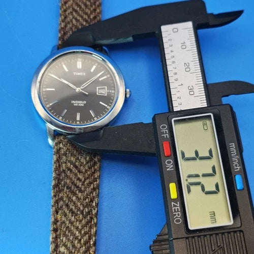 Vintage 2010 Timex Indiglo Date 37mm Mens Quartz Watch New Woven Wool Strap