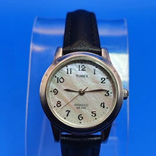 Vintage 1997 Timex Indiglo Date Mother of Pearl 25mm Women's Quartz Watch