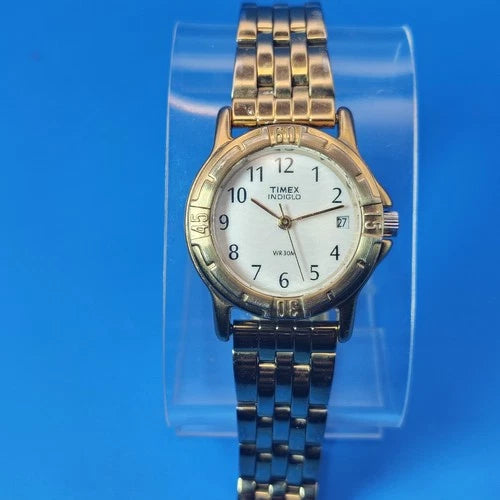 Vintage 1998 Timex Indiglo Wave Dial 25mm Women's Quartz Field Watch Restored