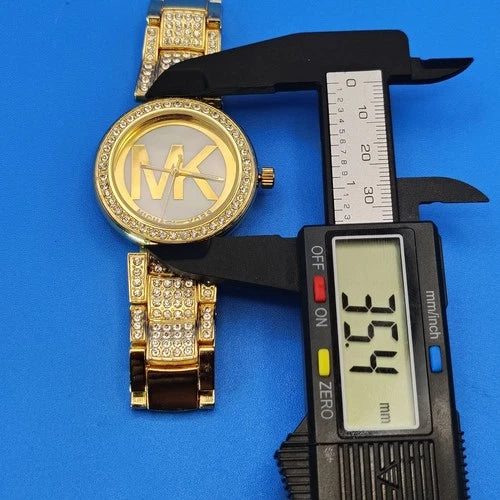 Vintage 2013 Michael Kors MK Logo Rhinestone Bust Down 35mm Women's Quartz Watch