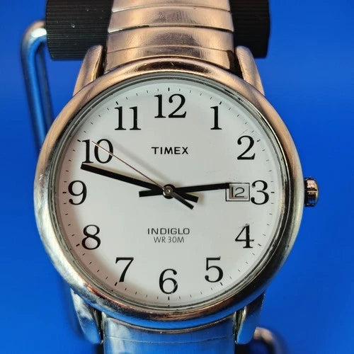 Vintage 2003 Timex Indiglo Easy Reader Date 35mm Mens Quartz Watch Stretch Band