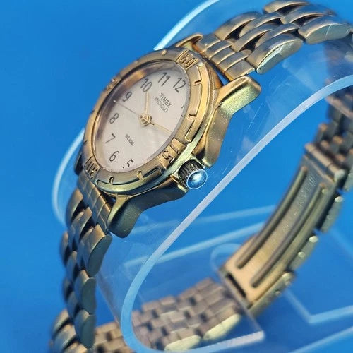 Vintage 1998 Timex Indiglo Wave Dial 25mm Women's Quartz Field Watch Restored