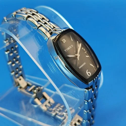 Vintage 2001 Timex Genuine Diamond Tonneau 32mm Women's Quartz Dress Watch Resto