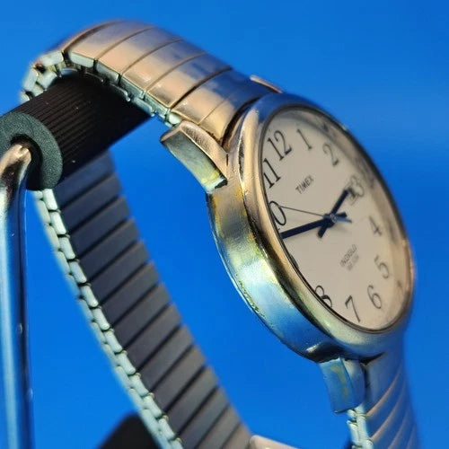 Vintage 2003 Timex Indiglo Easy Reader Date 35mm Mens Quartz Watch Stretch Band