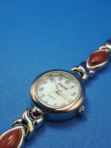 Vintage 1992 Eikon Mother of Pearl Cat Eye 22mm Women's Quartz Watch Restored