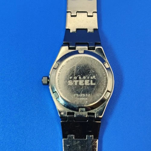 Vintage 2002 Fossil Emerald Blue Dial 28mm Women's Quartz Watch Fully Restored