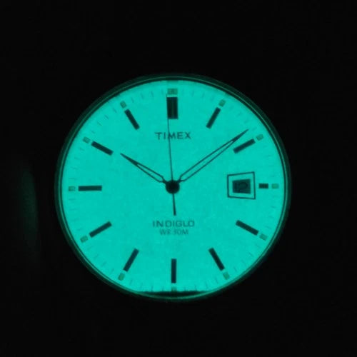 Vintage 2010 Timex Indiglo Date 37mm Mens Quartz Watch New Woven Wool Strap