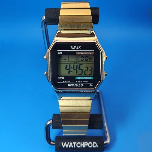 Vintage 2010 Timex Indiglo TW5 38mm Mens Digital Sports Watch Triple GOLD Retro
