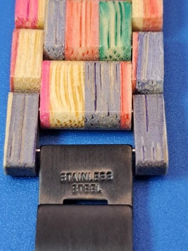 New! 2018 Bewell Natural Wood Rainbow Bamboo 42mm Mens Quartz Watch NOS