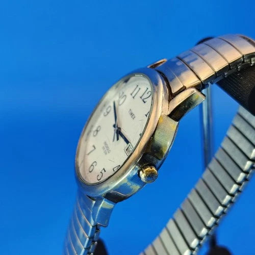 Vintage 2003 Timex Indiglo Easy Reader Date 35mm Mens Quartz Watch Stretch Band